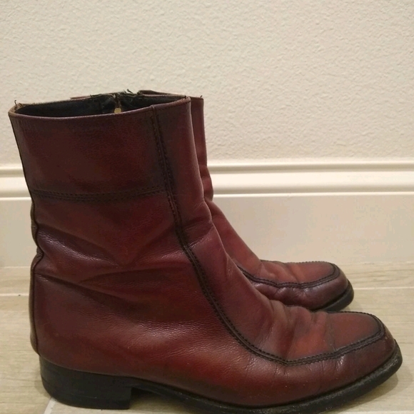 Vintage Men\'s Brown Cognac Leather Ankle Boots Side Zipper Size 8